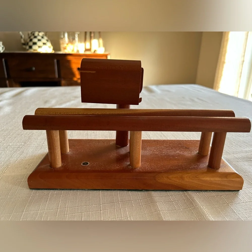 Vintage, Handcrafted Wooden mail and stamp holder